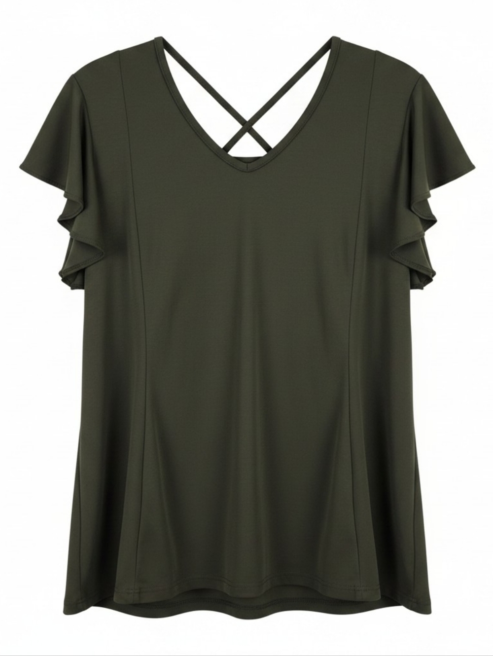 George Olive Green V-Neck Ruffle Sleeve Tunic